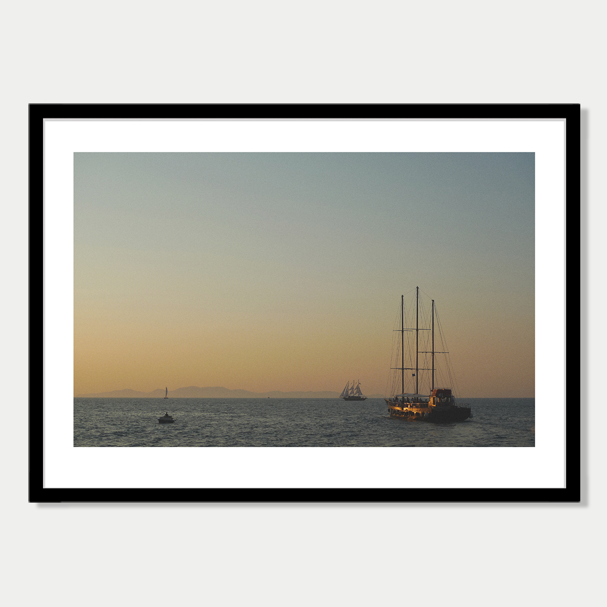 Aegean Sunset Photographic Art Print in a Black Skinny Frame