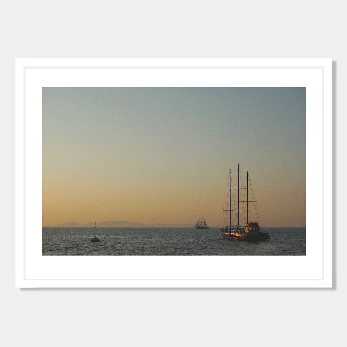 Aegean Sunset Photographic Art Print in a Skinny White Frame