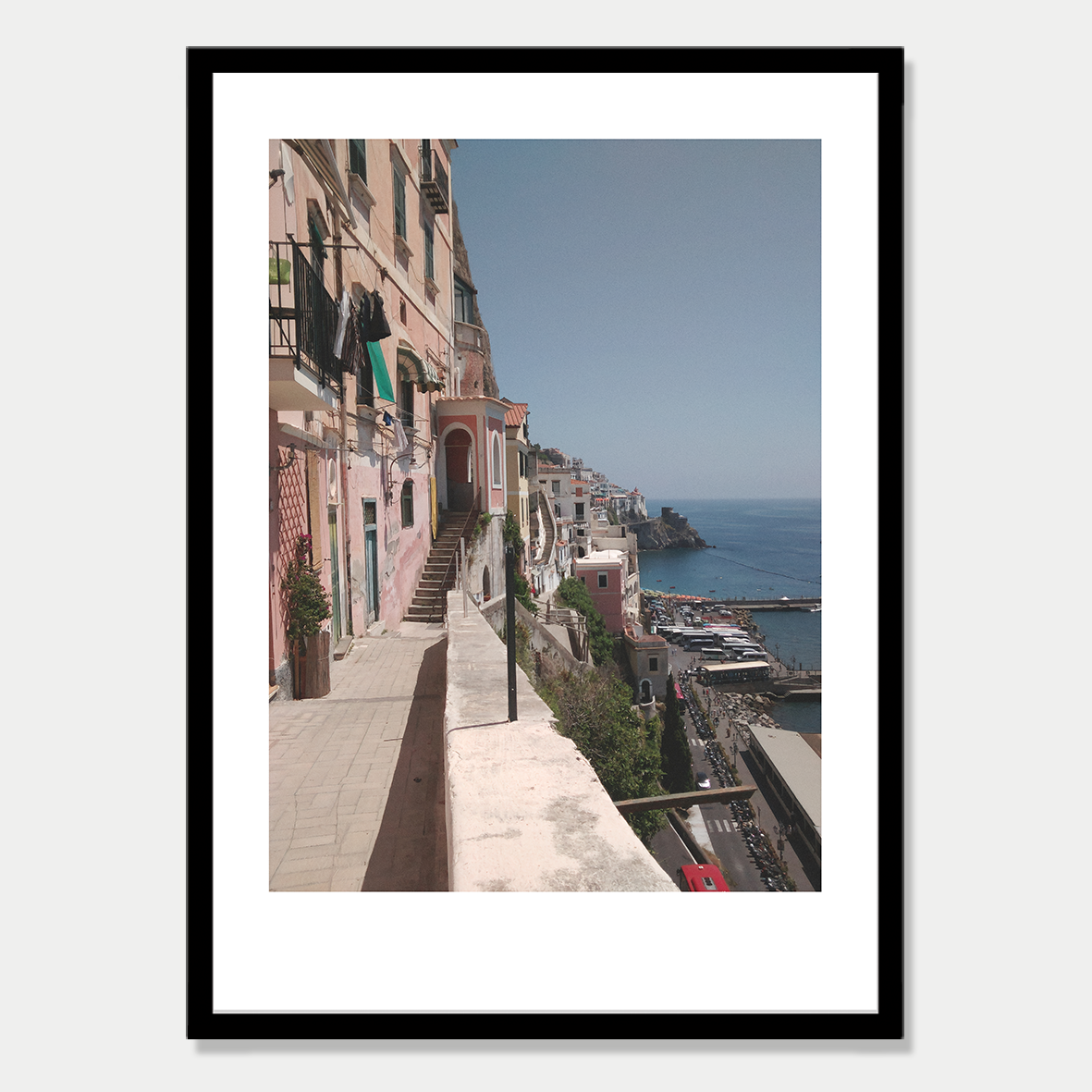 Amalfi Coastal Street Photographic Art Print in a Skinny Black Frame