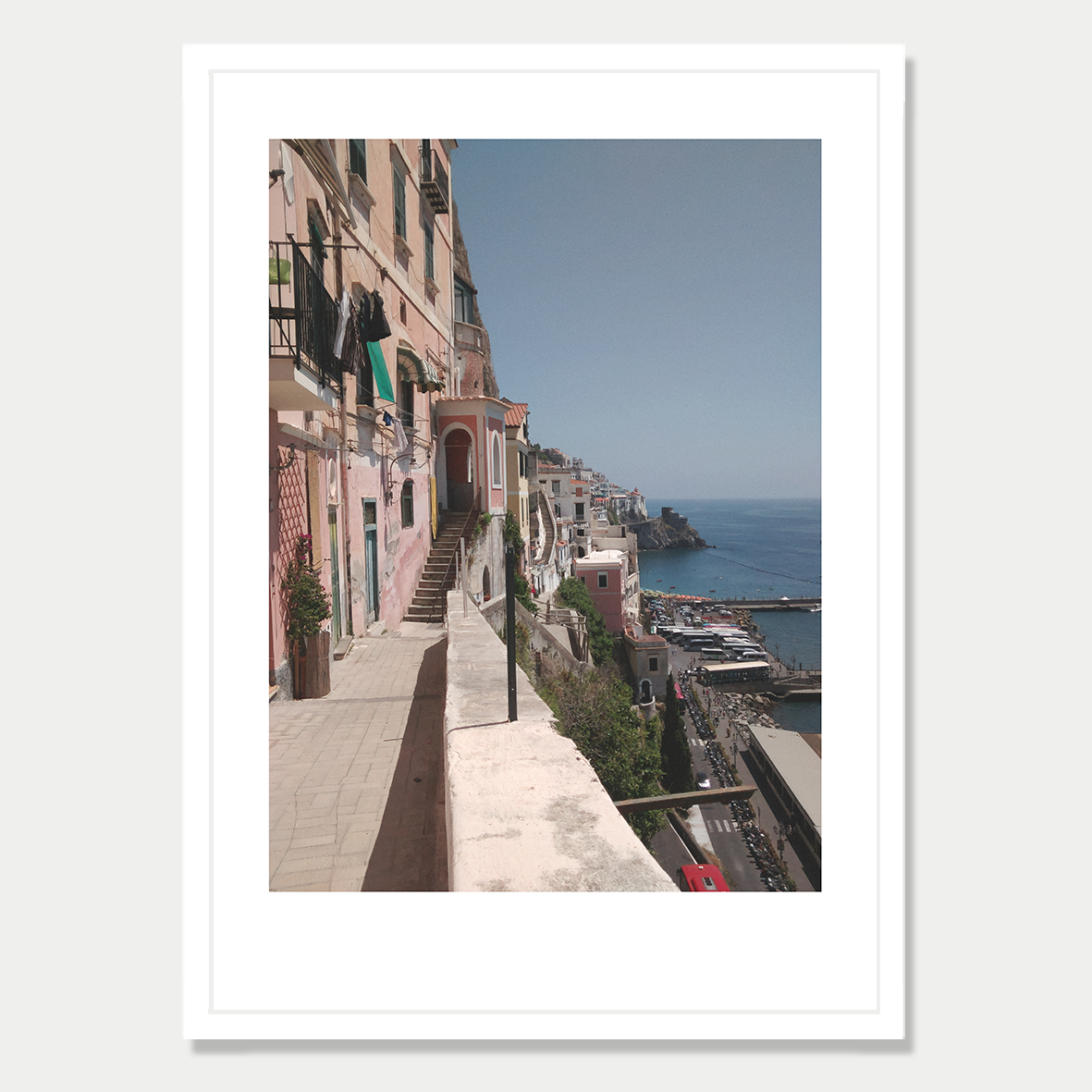 Amalfi Coastal Street Photographic Art Print in a Skinny White Frame
