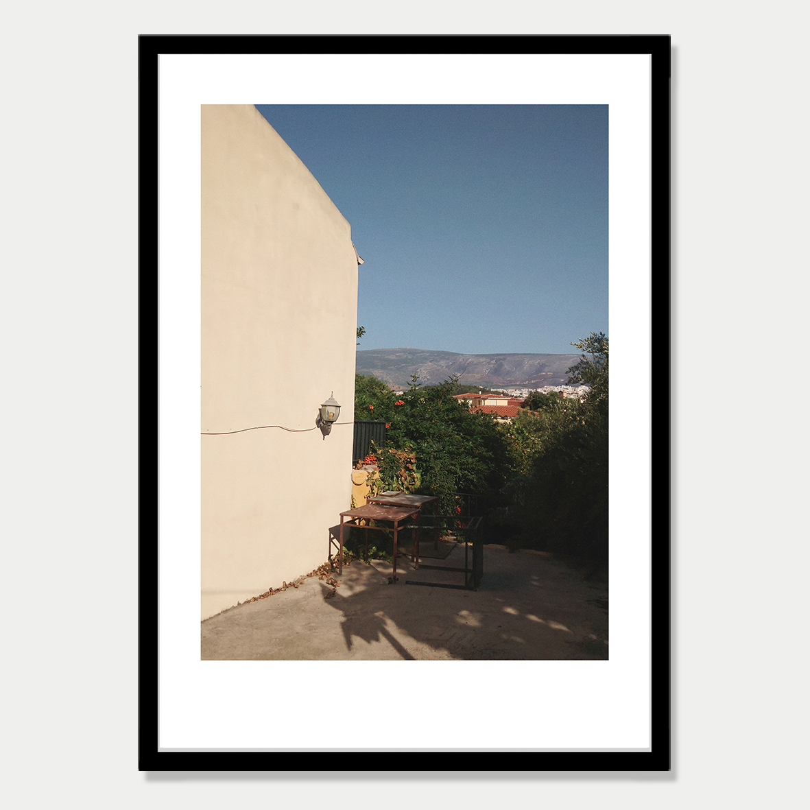 Athens Back Street Still Life Photographic Art Print in a Black Frame