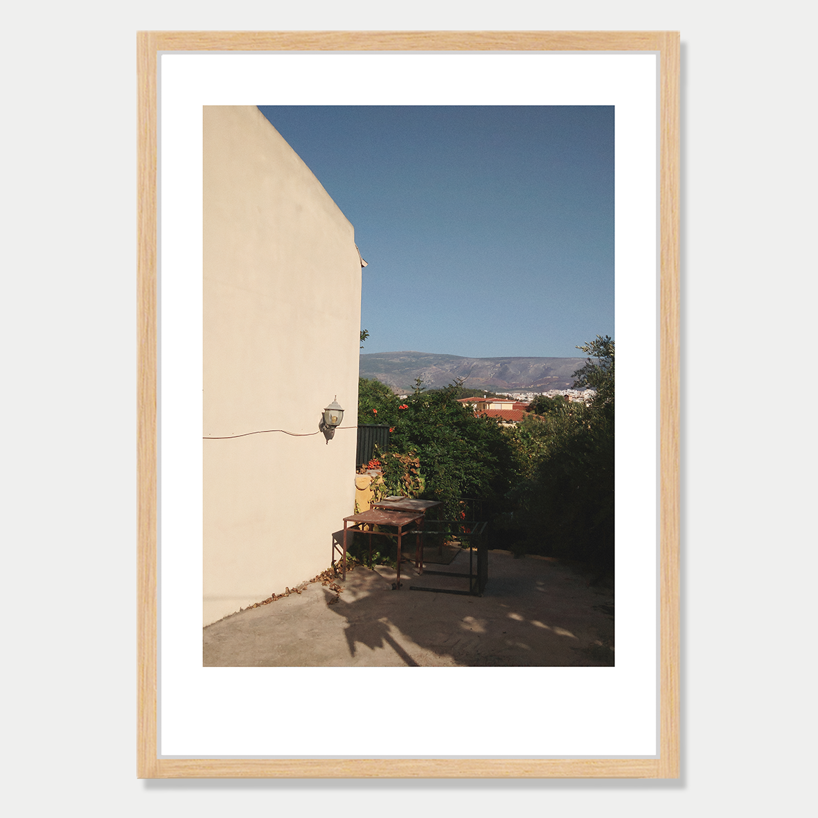 Athens Back Street Still Life Photographic Art Print in a Raw Frame