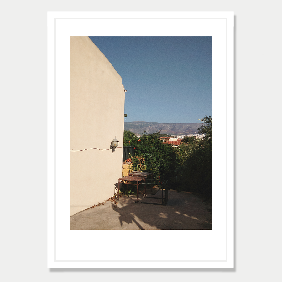 Athens Back Street Still Life Photographic Art Print in a White Frame