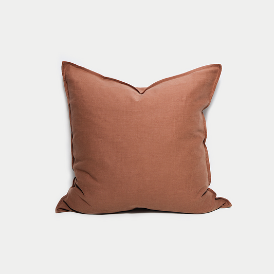 Linen cushion in acorn colour, 50x50cm. Handmade in New Zealand by Bon Jung for the inzine collection.