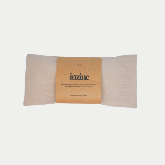 Handmade linen eye pillow in alabaster, filled with organic chamomile and lavender and linseed.