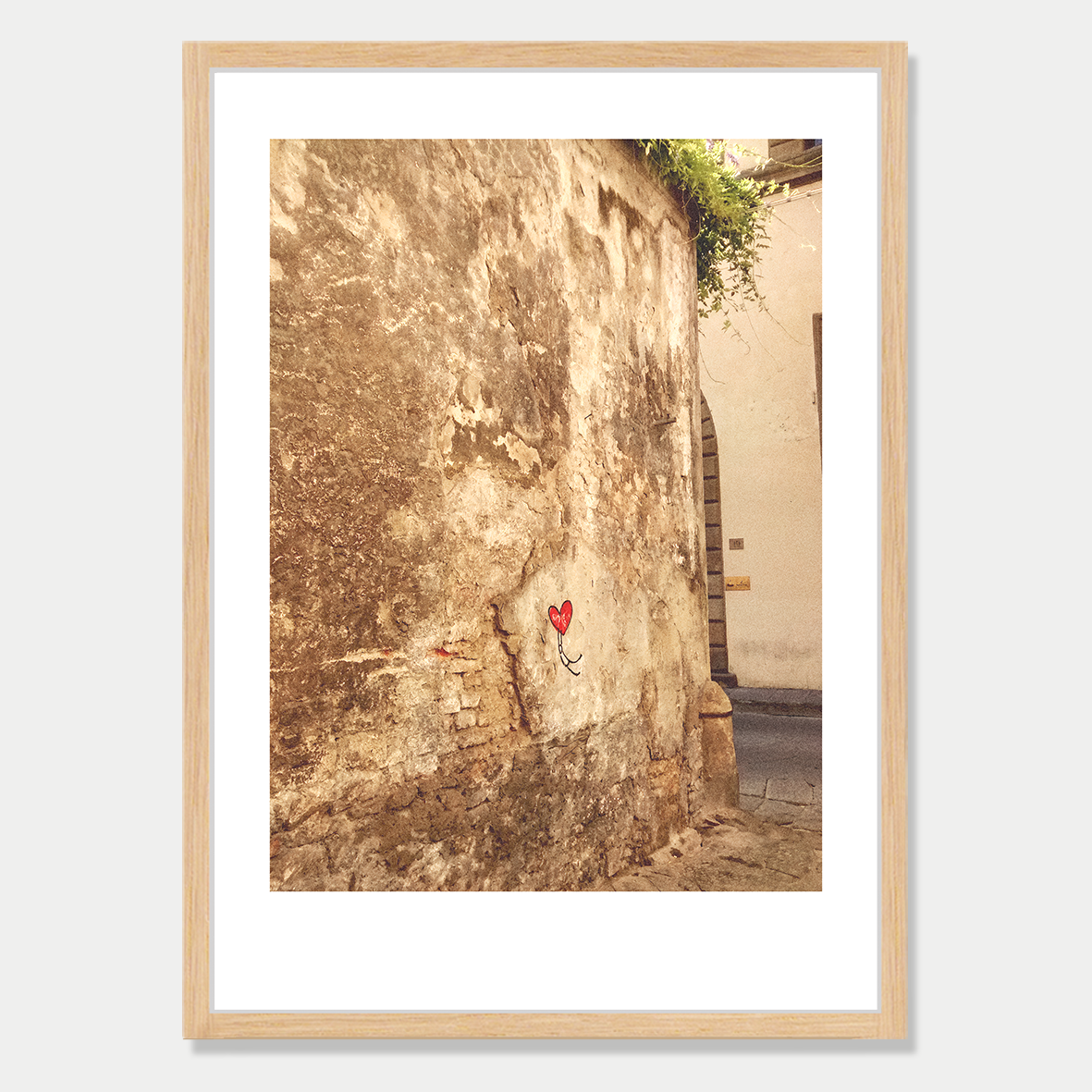 Firenze Back Street Heart Graffiti Still Life Photographic Art Print in a Skinny Raw Frame