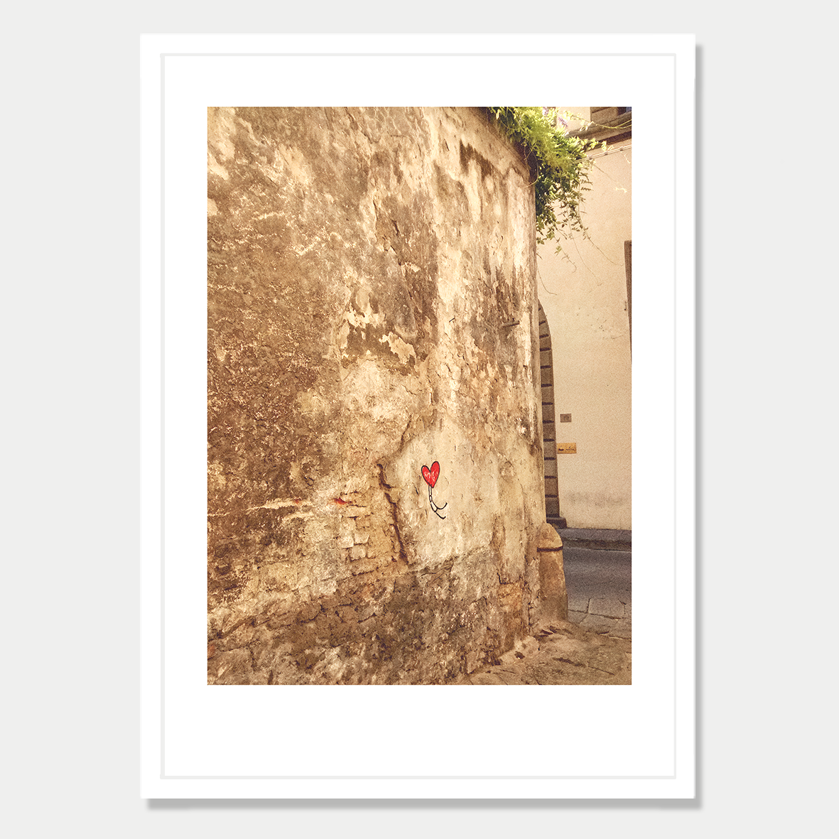 Firenze Back Street Heart Graffiti Still Life Photographic Art Print in a Skinny White Frame