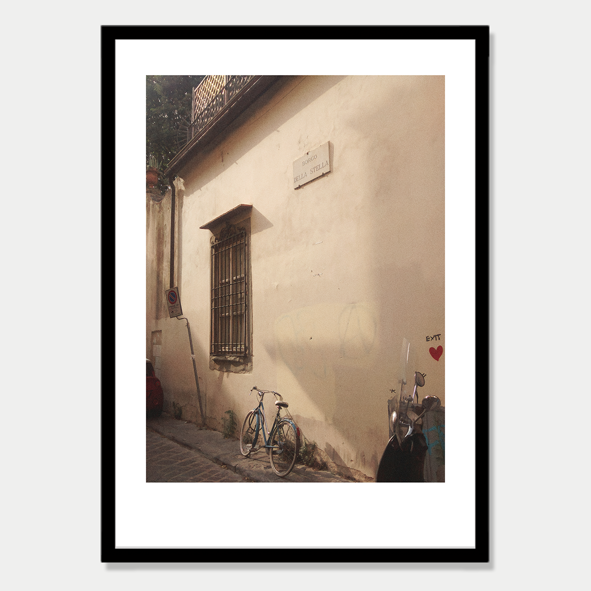 Firenze Back Street Still Life Photographic Art Print in a Skinny Black Frame