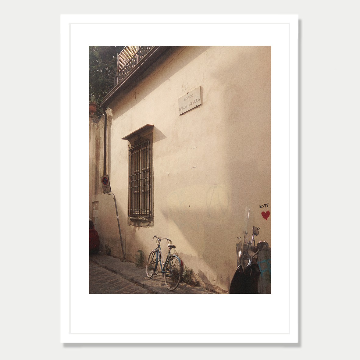 Firenze Back Street Still Life Photographic Art Print in a Skinny White Frame