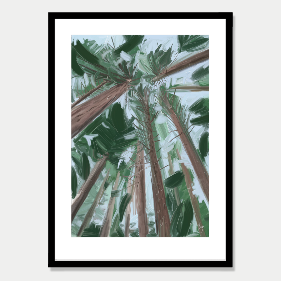 This art print is a still life of a forest scene in New Zealand, by Bon Jung. Printed in New Zealand by endemicworld and framed in black.
