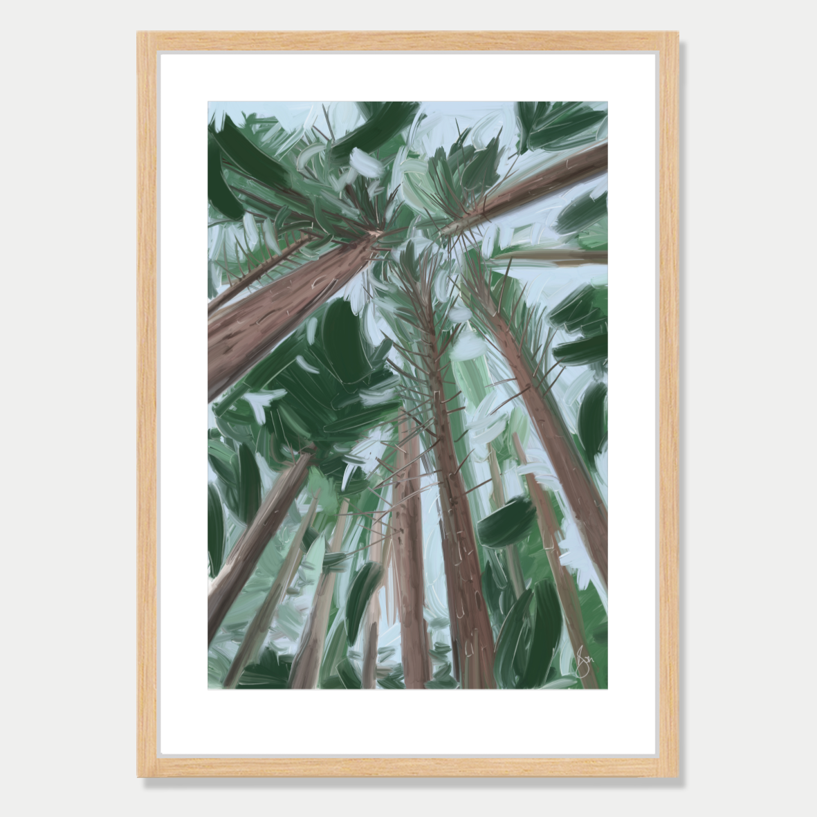 This art print is a still life of a forest scene in New Zealand, by Bon Jung. Printed in New Zealand by endemicworld and framed in raw oak.