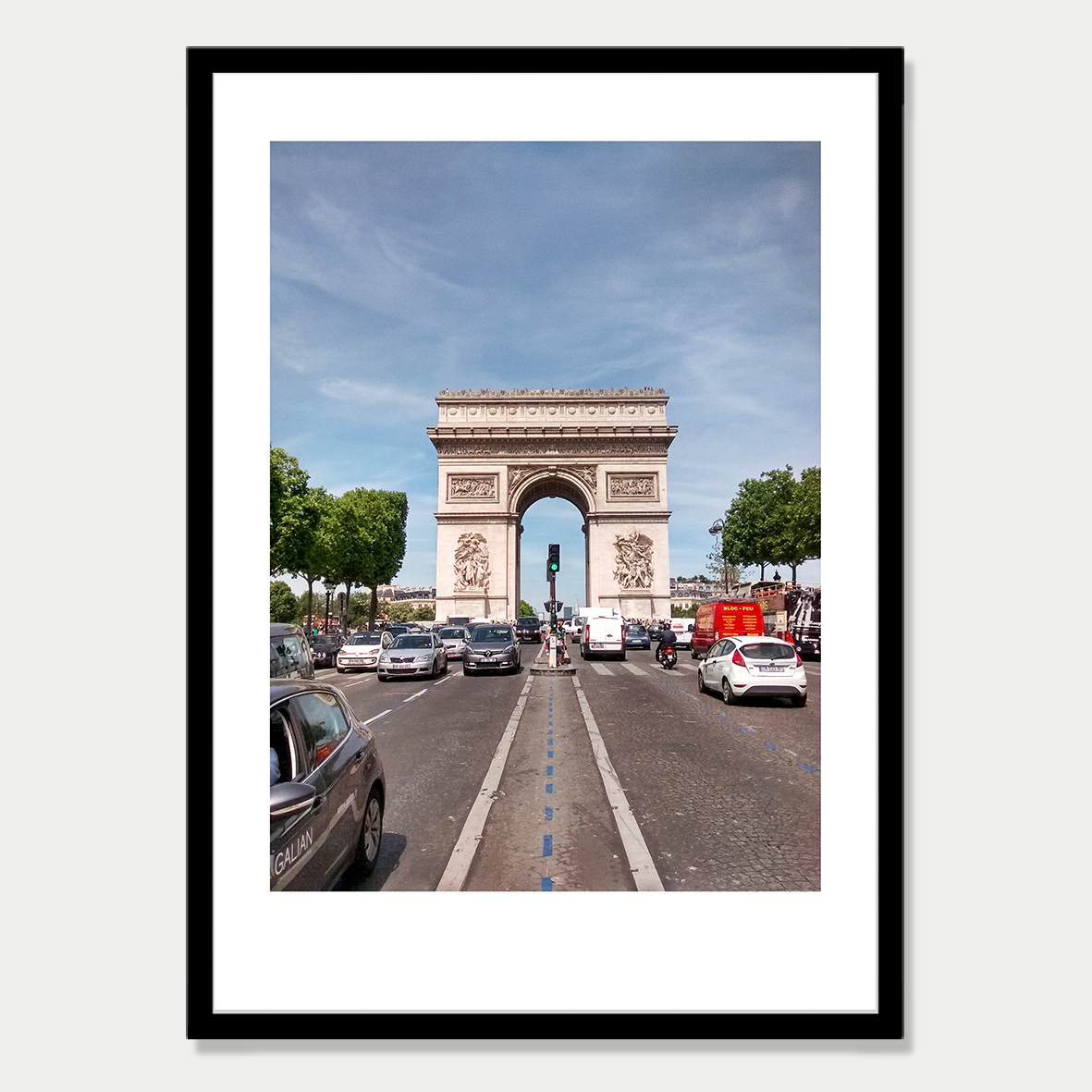 Green Light Arch De Triomphe Paris Still Life Photographic Art Print in a Skinny Black Frame