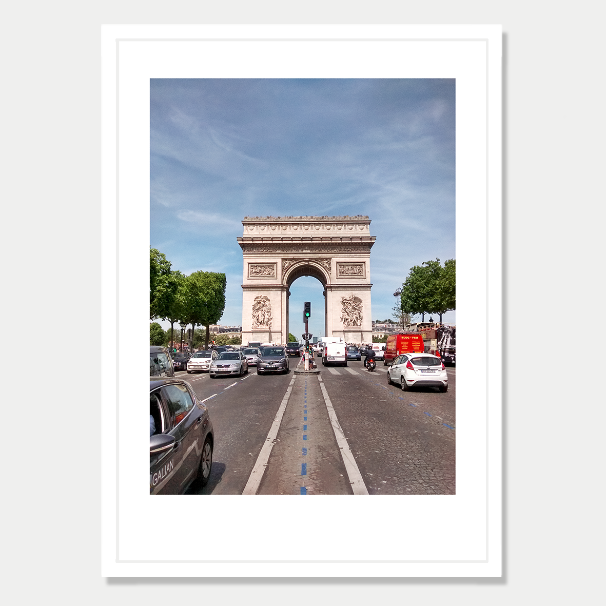 Green Light Arch De Triomphe Paris Still Life Photographic Art Print in a Skinny White Frame