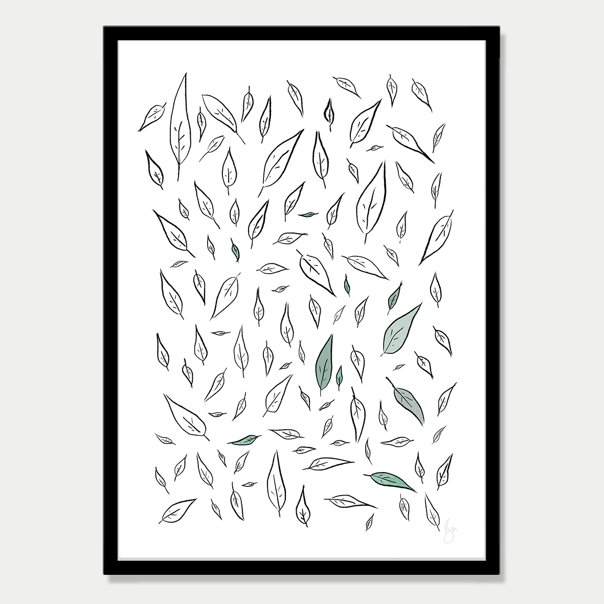 This art print is a playful minimal illustration of leaves, by Bon Jung. Printed in New Zealand by endemicworld and framed in black.