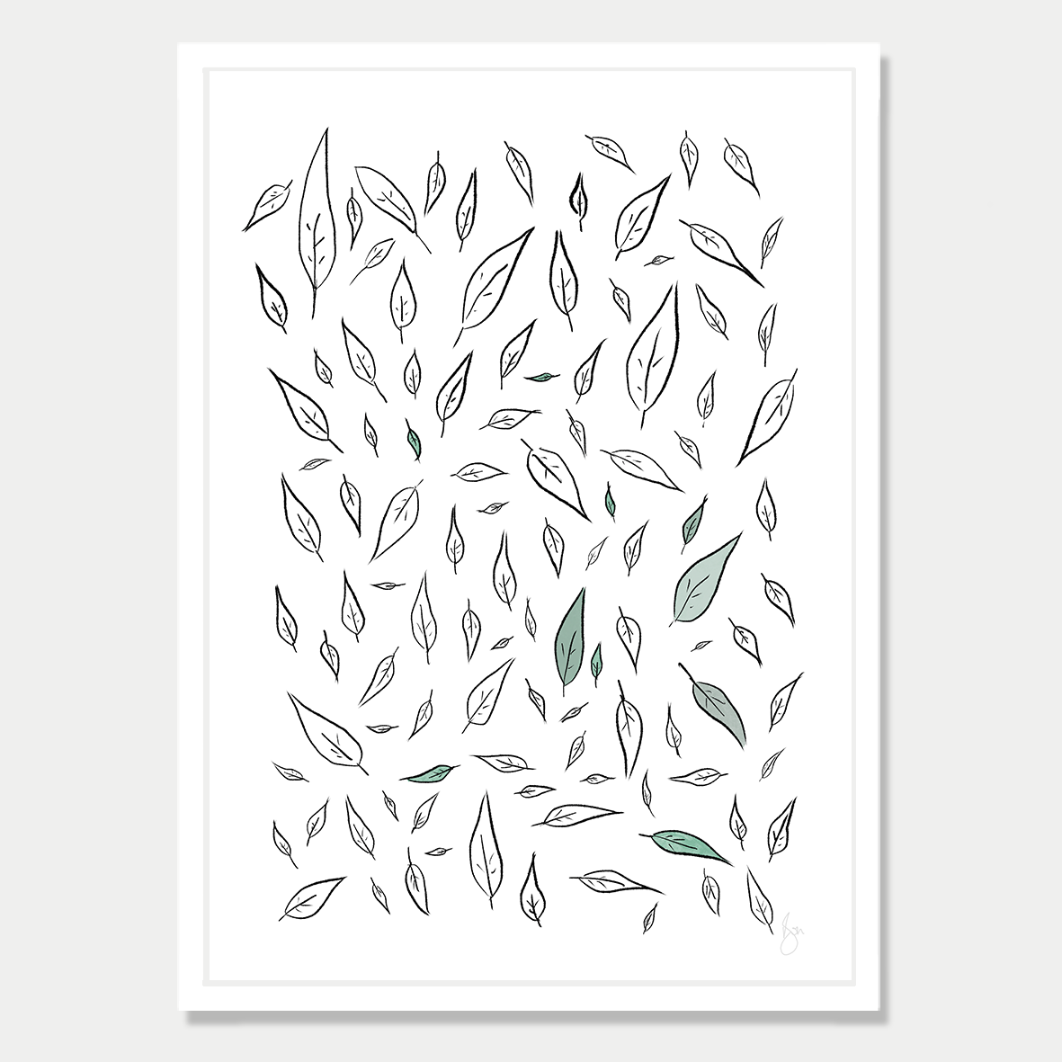 This art print is a playful minimal illustration of leaves, by Bon Jung. Printed in New Zealand by endemicworld and framed in white.