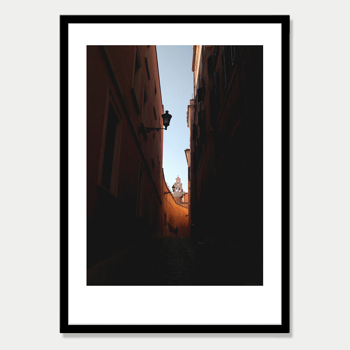 Lost in a Backstreet on a Summer's Day in Rome Italy Photographic Art Print in a Skinny Black Frame