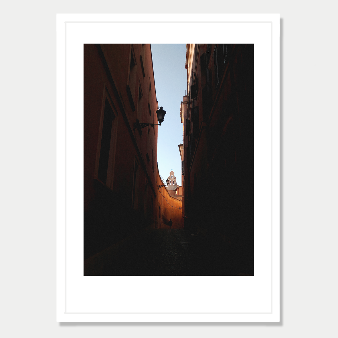 Lost in a Backstreet on a Summer's Day in Rome Italy Photographic Art Print in a Skinny White Frame