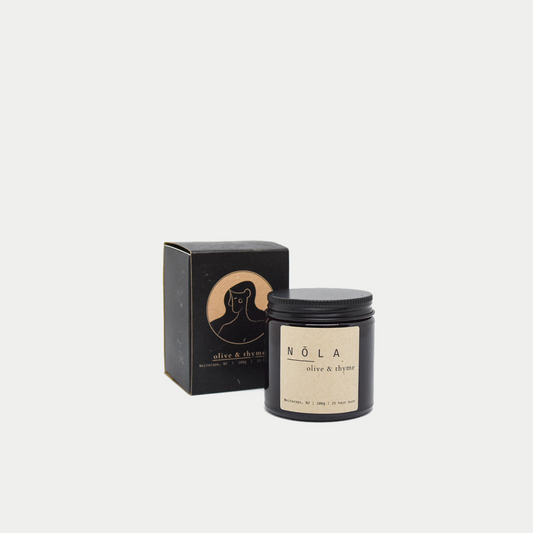 Nōla soy candle with wooden wick - Olive and Thyme, hand poured in New Zealand