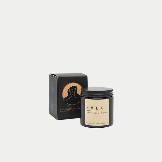 Nōla soy candle with wooden wick - Pink Champagne and Guava, hand poured in New Zealand