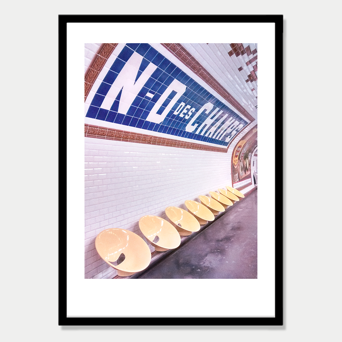 Nom Des Champs Subway Station in Paris, Still Life Photographic Art Print in a Skinny Black Frame