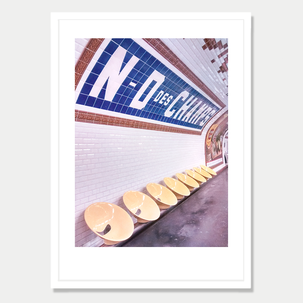 Nom Des Champs Subway Station in Paris, Still Life Photographic Art Print in a Skinny White Frame