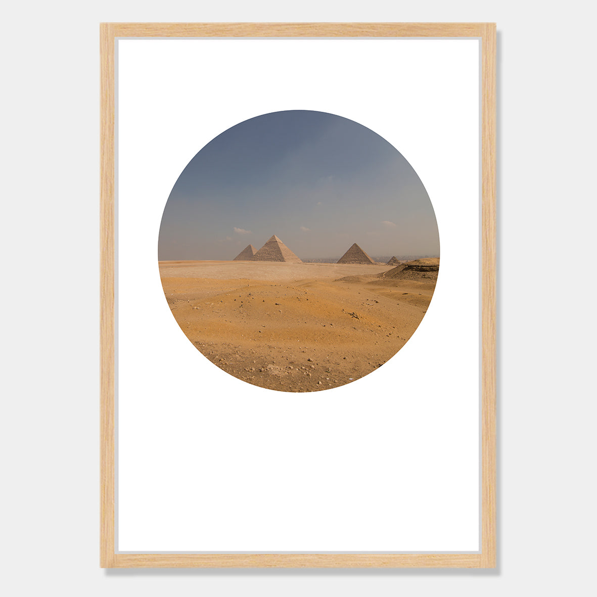 Photographic art print of the Great Pyramids, Egypt by Chris Starkey. Printed in New Zealand by endemicworld and framed in raw oak.