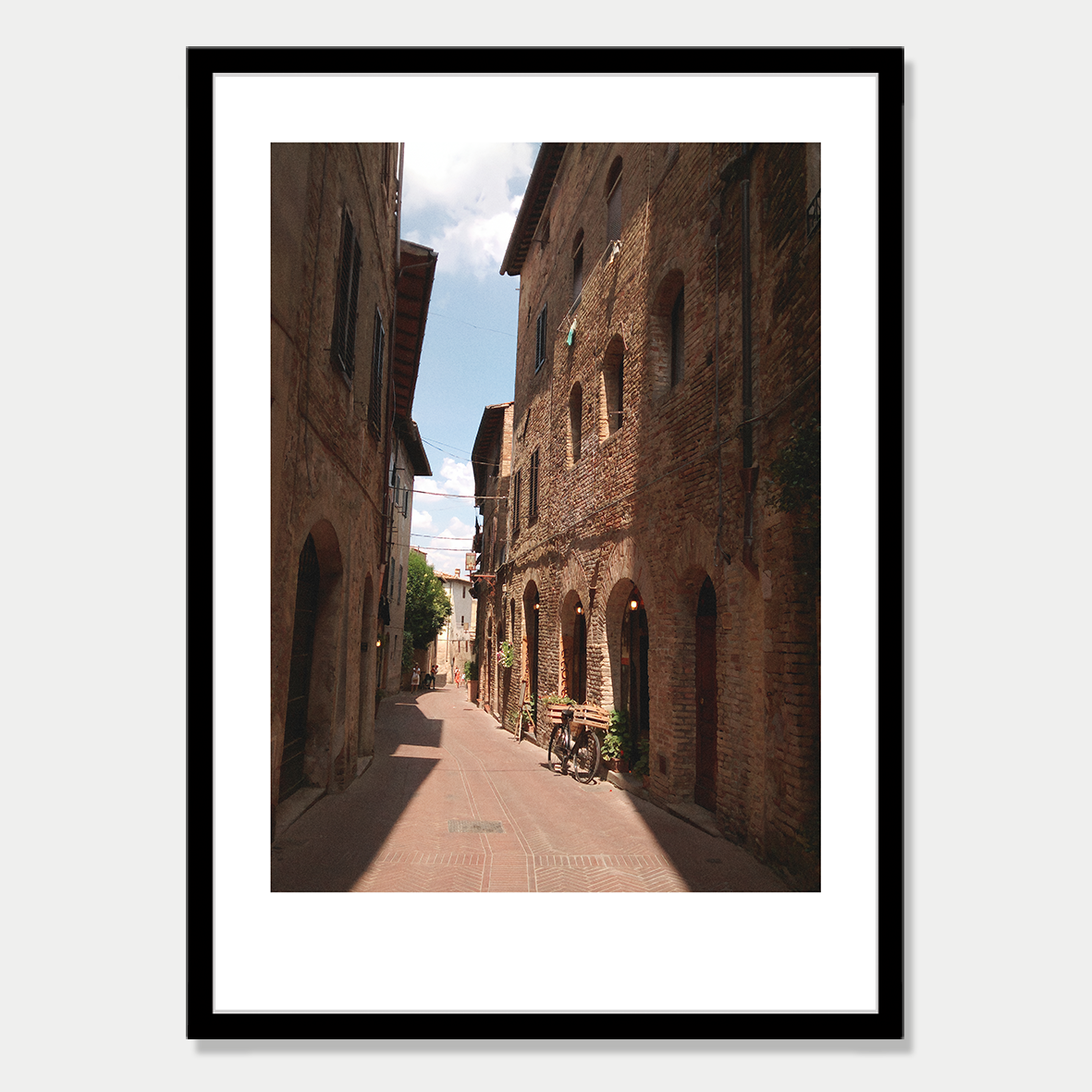 A Bicycle and Still Life in a Backstreet of San Gimignano, Naples, Italy, Photographic Art Print in a Skinny Black Frame
