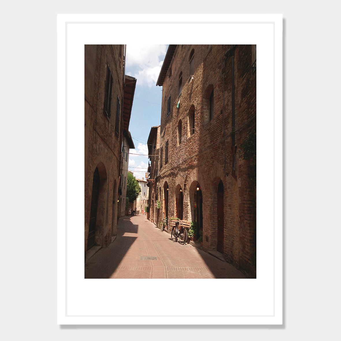 A Bicycle and Still Life in a Backstreet of San Gimignano, Naples, Italy, Photographic Art Print in a Skinny White Frame