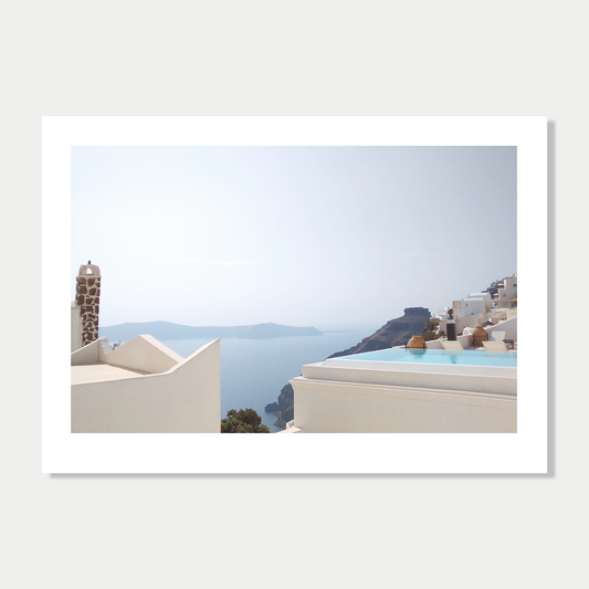 Infinity Pool and Beautiful View - Still Life in Santorini, Greece, Photographic Art Print Unframed