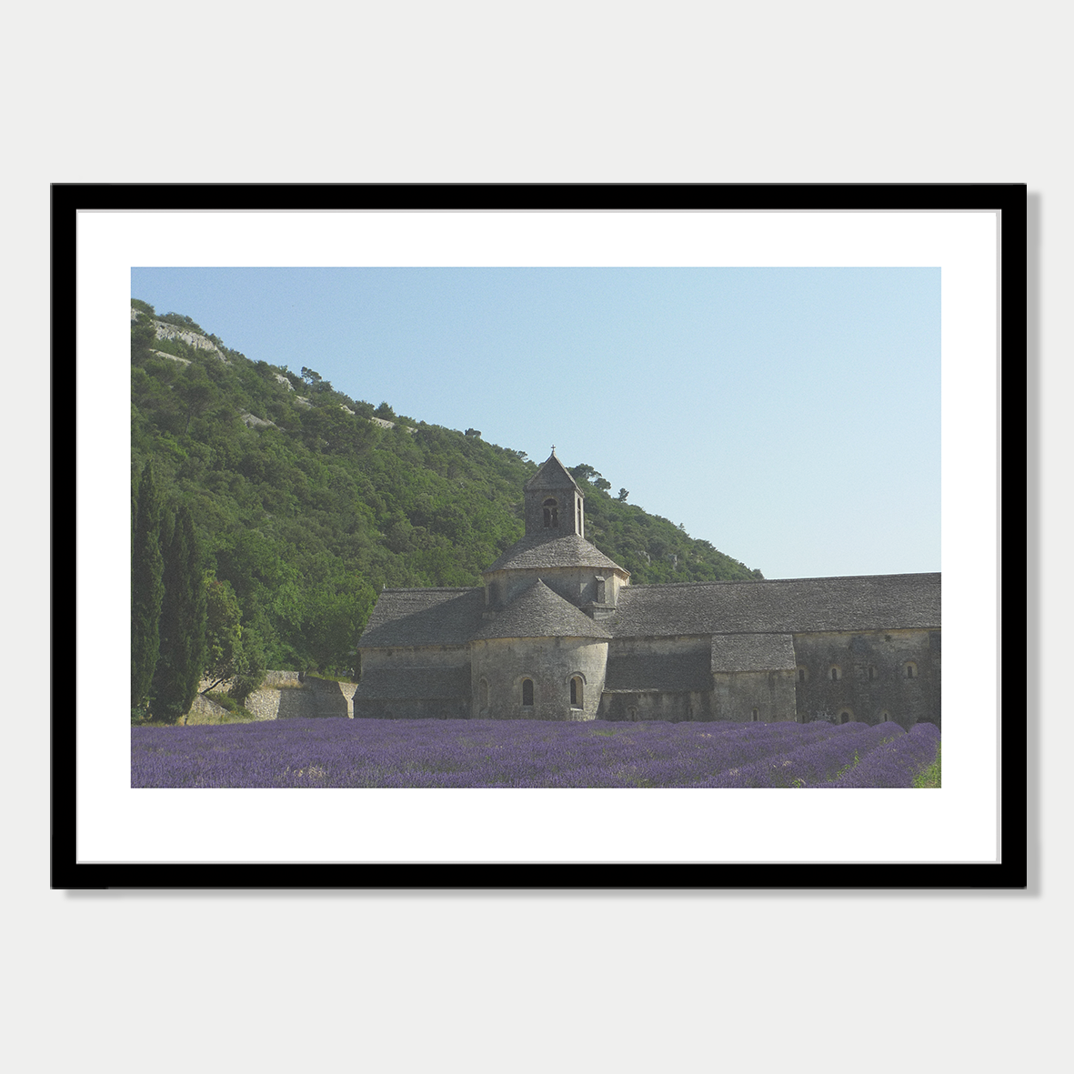 Senanque Abbey and Lavender Fields, Provence, France Photographic Art Print in a Skinny Black Frame