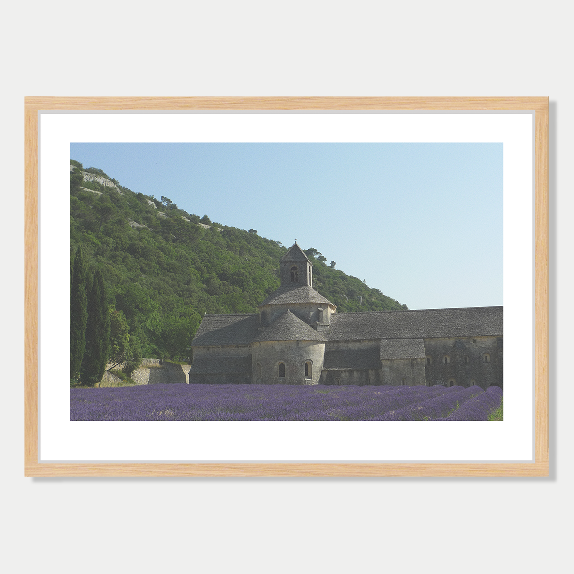 Senanque Abbey and Lavender Fields, Provence, France Photographic Art Print in a Skinny Raw Wood Frame