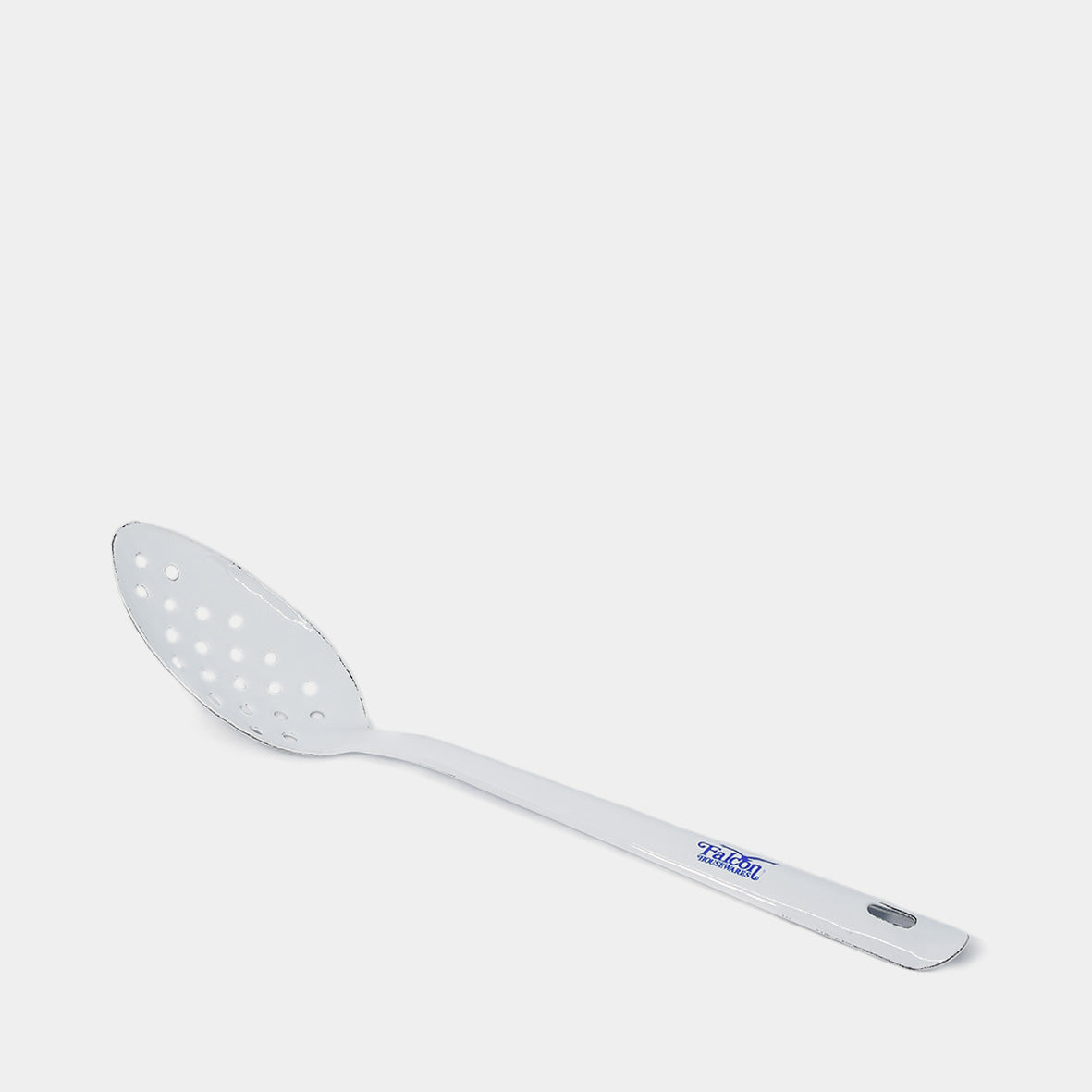 White Enamel Spoon with Holes 30cm