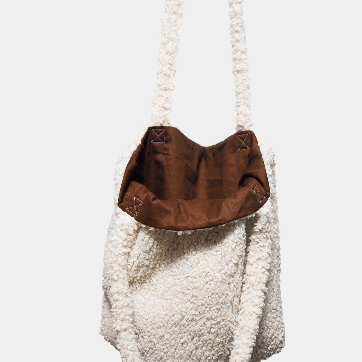 Teddy tote bag, off white colour with brown drill fabric lining. Hand made in New Zealand.