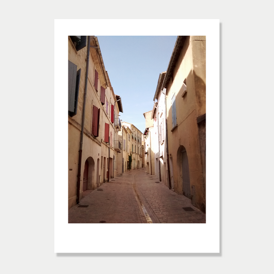 Looking down an Empty Street in Uzes, a small town in France Photographic Art Print Unframed