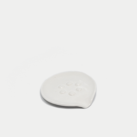 Round Soap Dish with Spout: Off White - Large